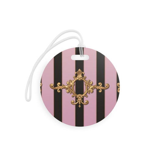 Chic Luggage Tags with Elegant Design, Travel Accessories, Personalized Gift, Stylish Baggage Label - Matte Lavender & Black Striped Gold Baroque