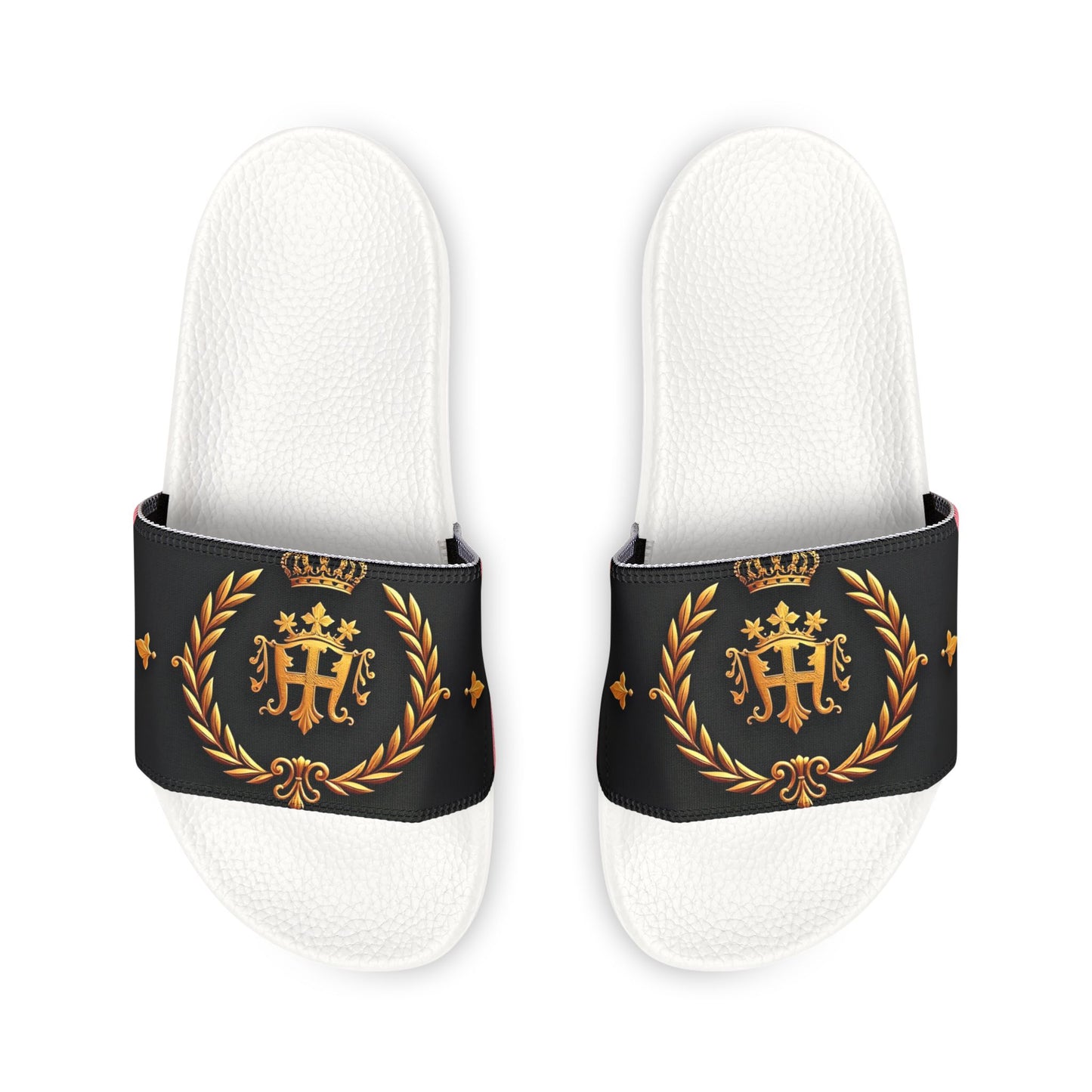 Chic Women's Removable-Strap Sandals | Stylish Summer Footwear, Pool Slides, Casual Beach Shoes, Vacation Footwear - Pink Striped Gold Crest