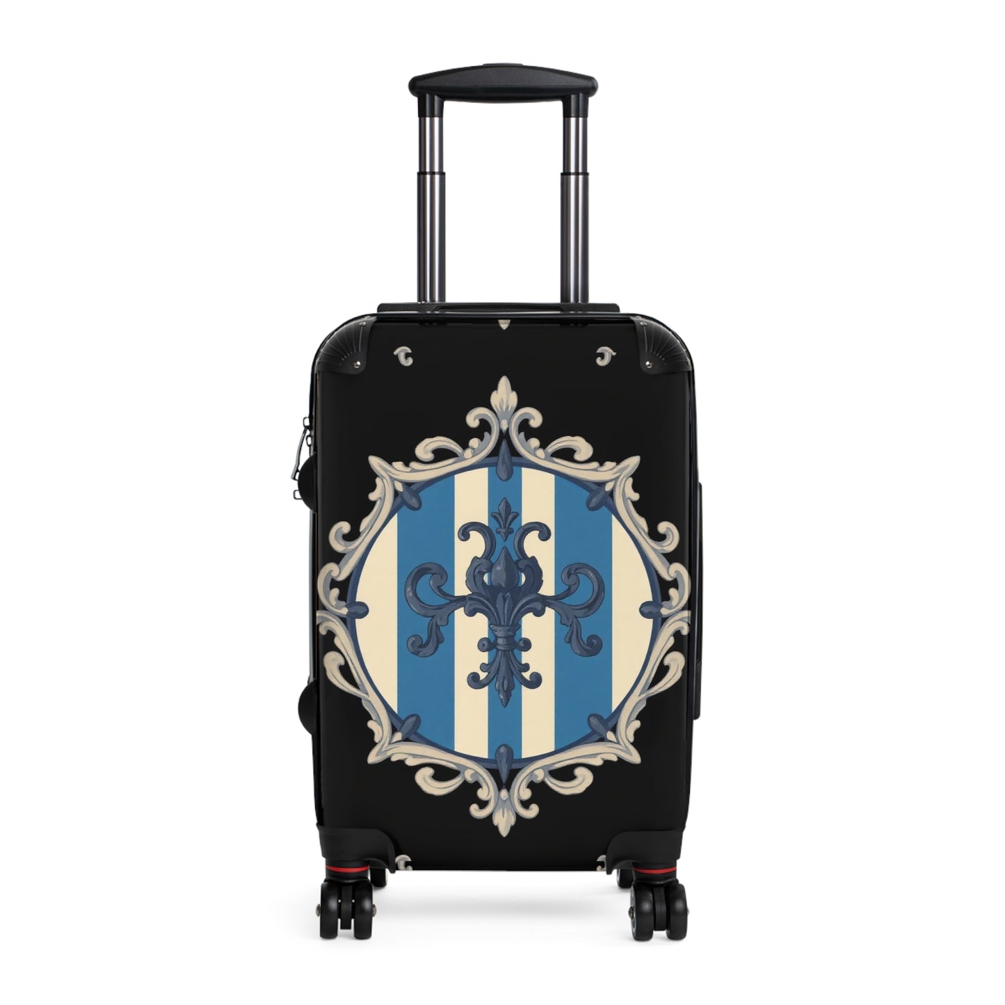 Elegant Blue & Alabaster Striped Baroque Travel Suitcase, Stylish Luggage, Personalized Travel Bag, Chic Weekender Bag, Vacation Essentials