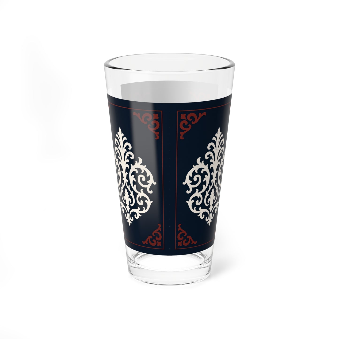 Dusk Blue-Maroon & White Baroque Barware Mixing Glass — 16oz Vintage Baroque Cocktail Glass