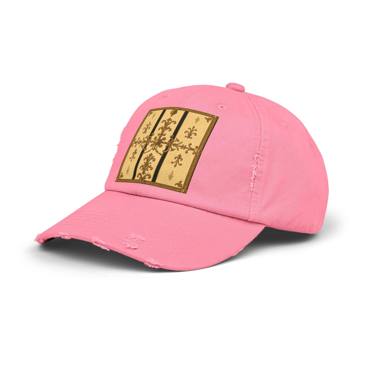 Vintage-Inspired Unisex Distressed Cap with Rustic Floral Design | Perfect for Casual Outings, Gift Ideas - Matte Yellow Striped Antique Rococo