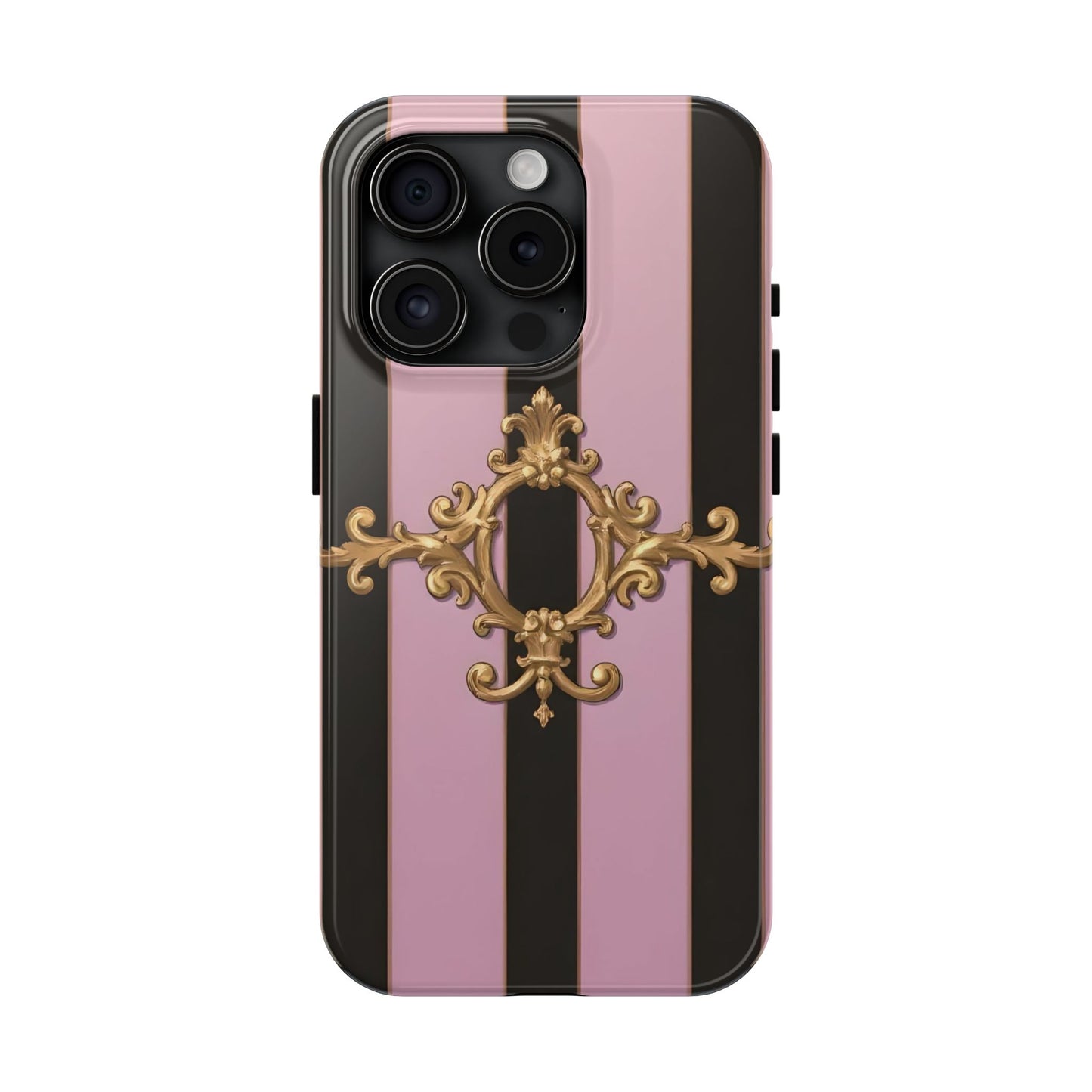 Stylish Tough Phone Case for Elegant Protection, Fashionable Accessories, Smartphone Cover - Matte Lavender & Black Striped Gold Baroque