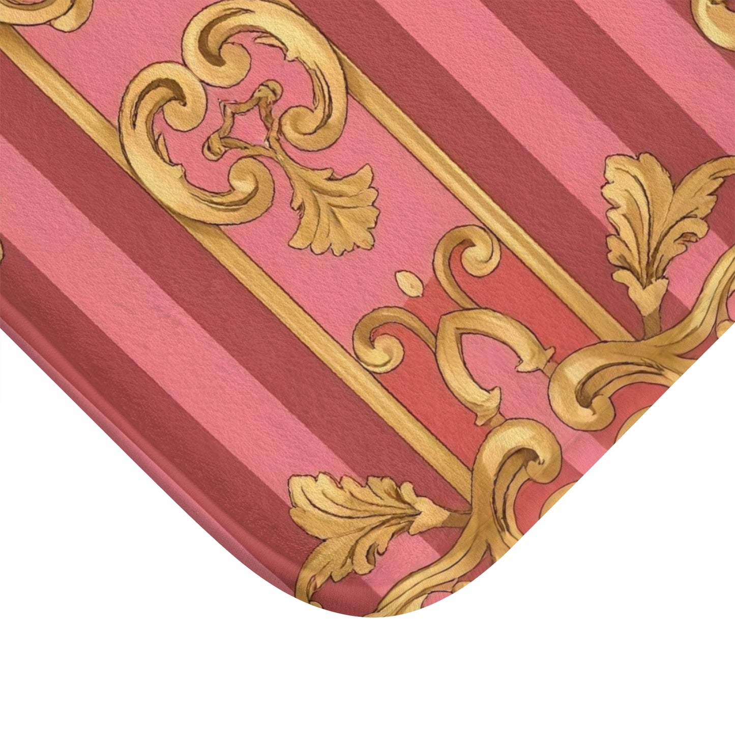 Elegant Pink Gold Bath Mat for Luxurious Home Decor, Bathroom Accessory, Gift for Her, Chic Home Design - Pink Striped Gold Baroque