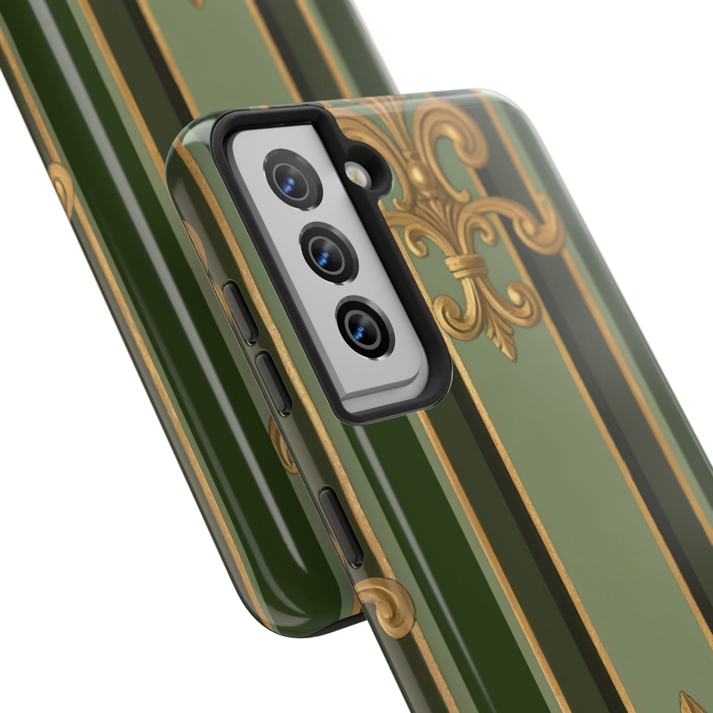 Elegant Tough Phone Cases - Baroque Design, Durable Cell Phone Covers, Unique Gifts for Her, Holiday Gifts - Green Striped Gold Baroque