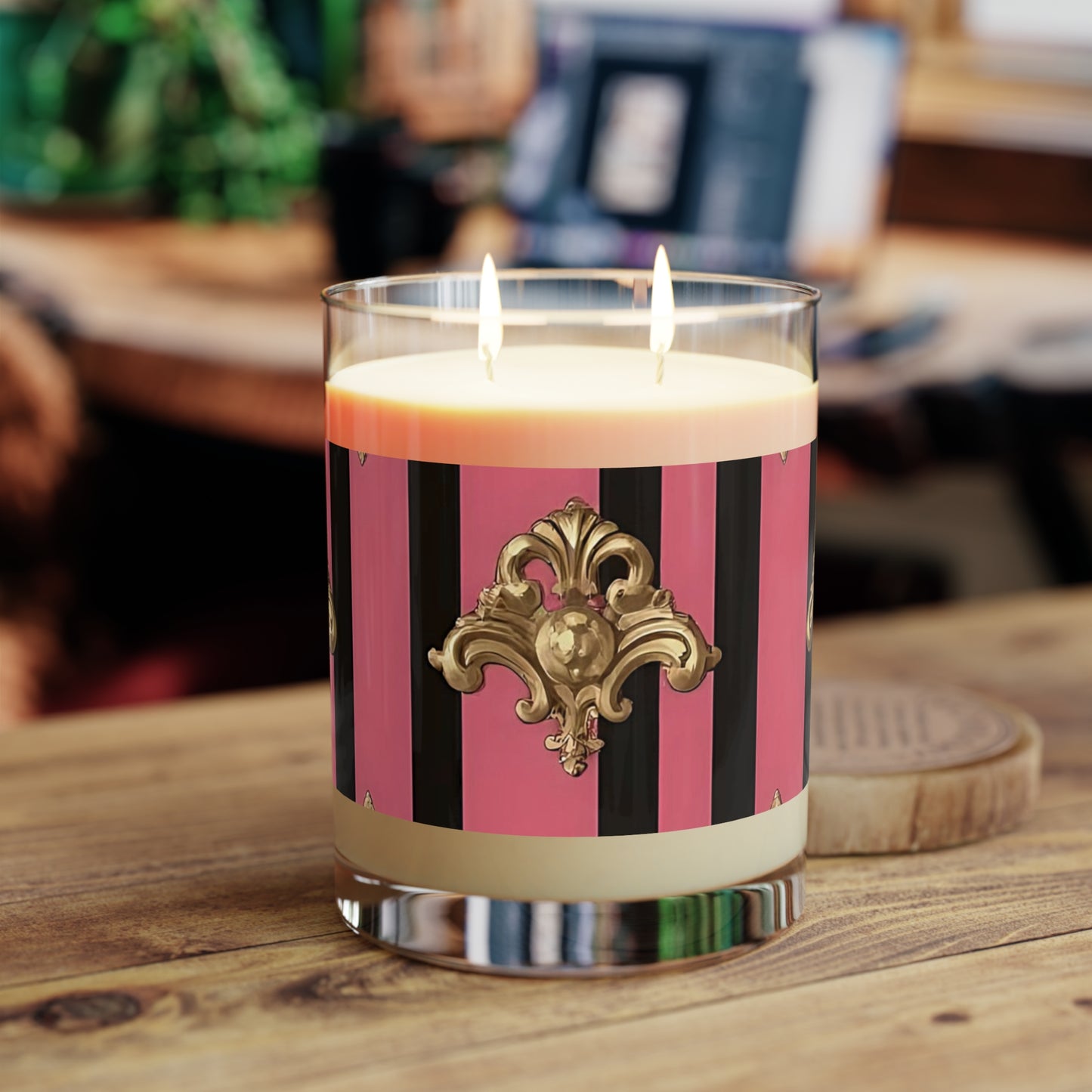 Luxurious Pink Striped Scented Candle - Elegant Home Decor, Relaxation Gift, Aromatherapy Candle - Pink Striped Gold Rococo