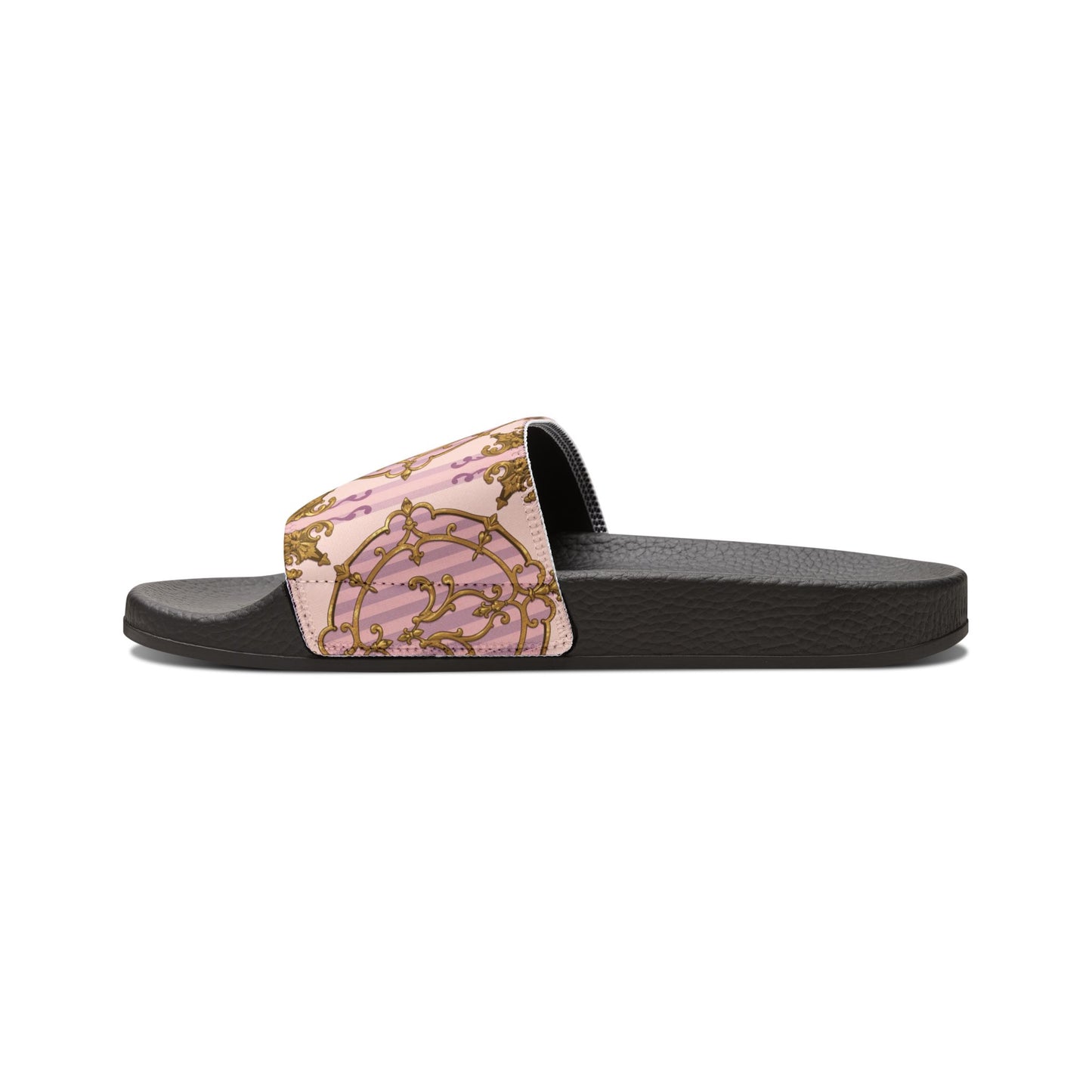 Stylish Lavender & Alabaster Striped Gold Baroque Women's Removable-Strap Sandals - Perfect for Summer, Beach Days, Casual Outings, Weddings