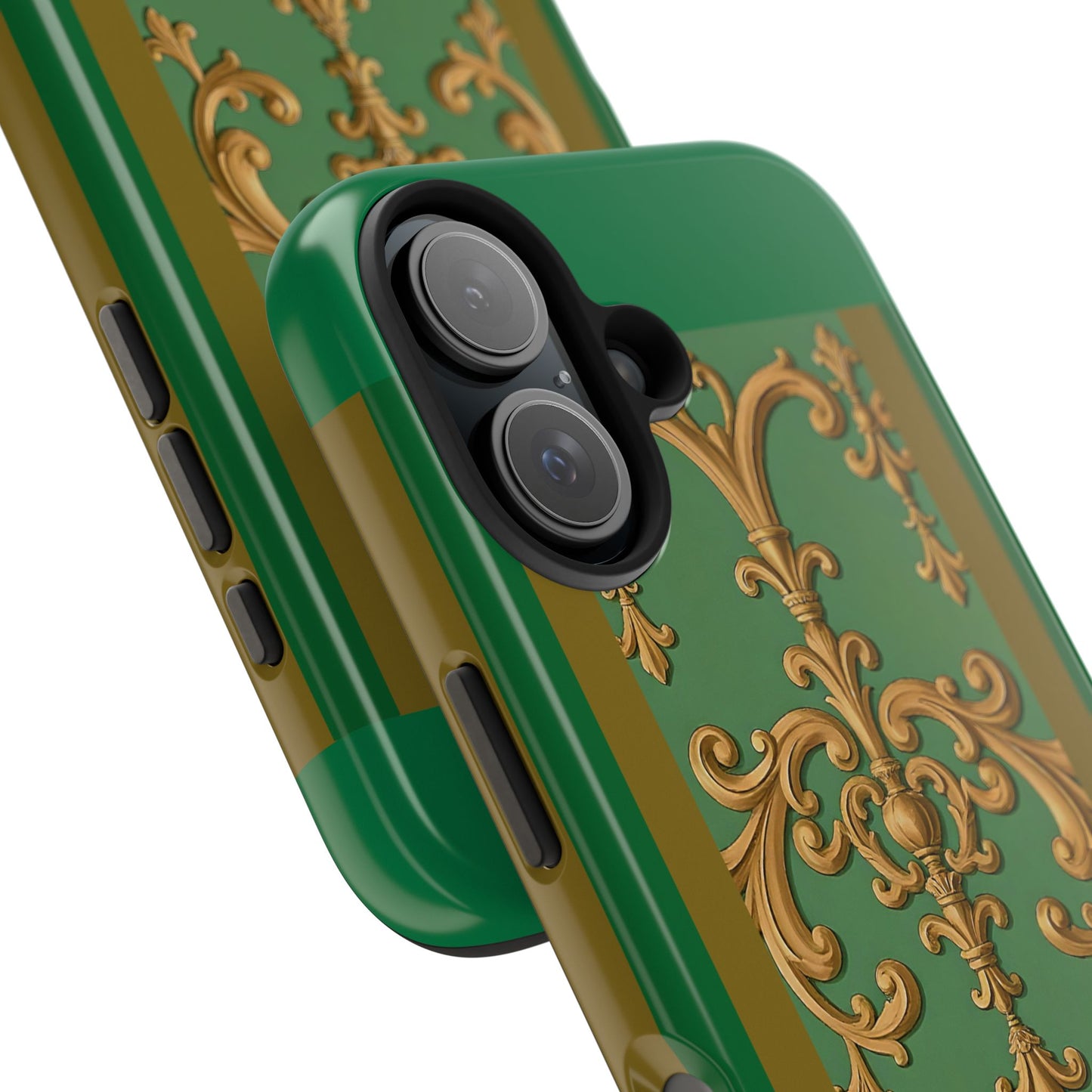 Elegant Floral Tough Phone Case, Durable Phone Cover, Gifts for Her, Stylish Protection, Chic Phone Accessory - Olive Green Striped Rococo