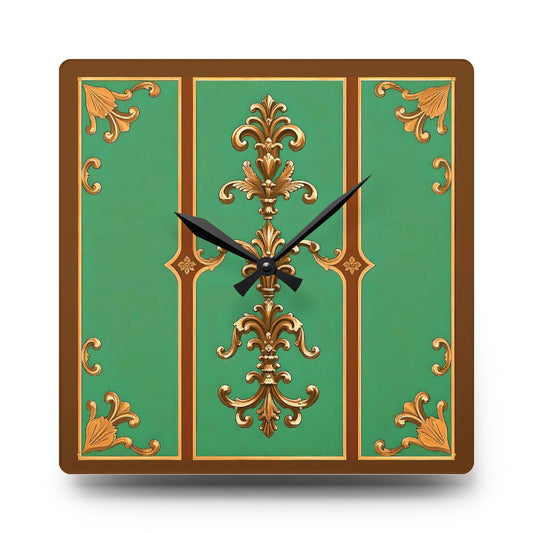 Elegant Vintage Acrylic Wall Clock - Timeless Home Decor - Rust & Green Striped Baroque