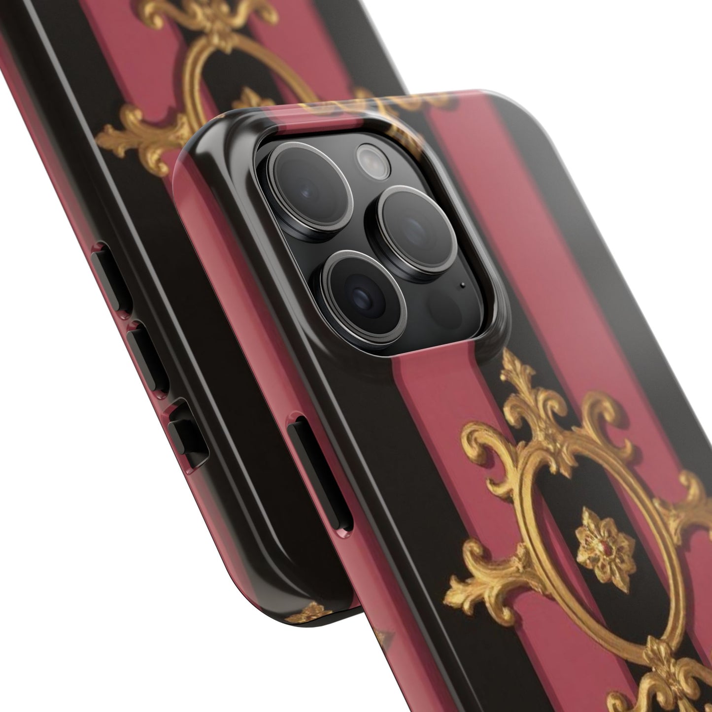 Elegant Black & Mauve Striped Gold Baroque Tough Phone Cases, Luxe Phone Covers, Fashionable Mobile Cases, Gift for Her, Holiday Phone Accessories