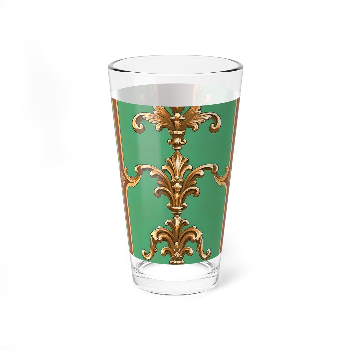 Elegant Decorative Mixing Glass - 16oz Green & Gold Design - Rust & Green Striped Baroque