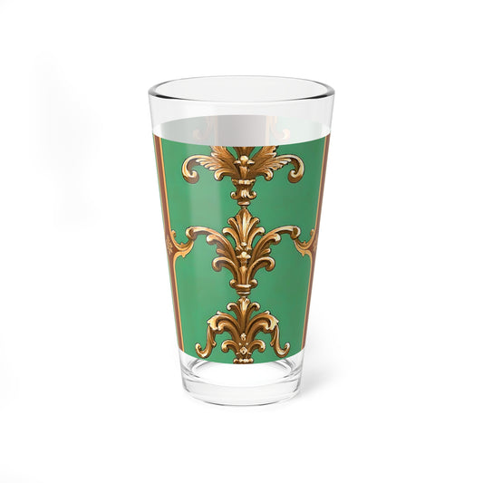 Elegant Decorative Mixing Glass - 16oz Green & Gold Design - Rust & Green Striped Baroque