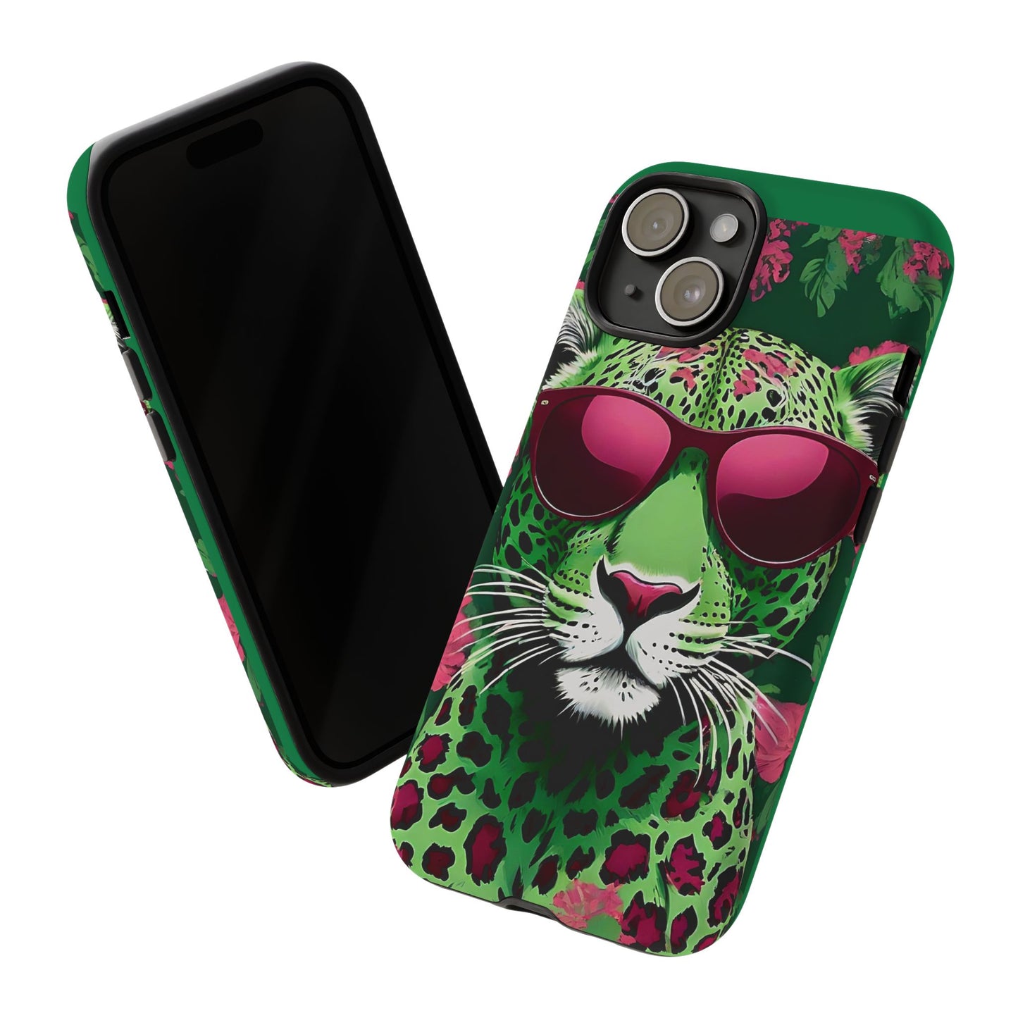 Phone Case - Lime Green & Burgundy Leopard In Sunglasses Design