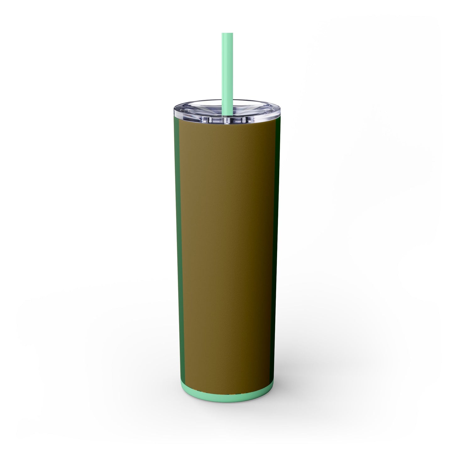 Elegant Green Pattern Skinny Tumbler with Straw, Stylish Drinkware, Gift for Her, Travel Mug, Home Decor, Floral Design - Olive Green Striped Rococo
