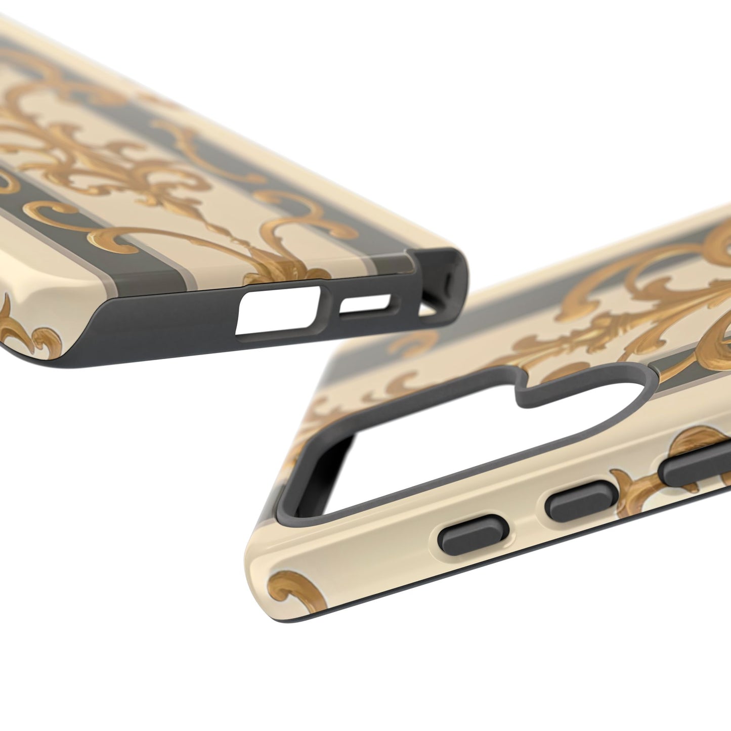 Elegant Floral Motif Phone Case - Tough Cases with Vintage Design - Dusk Olive Striped Gold Damask