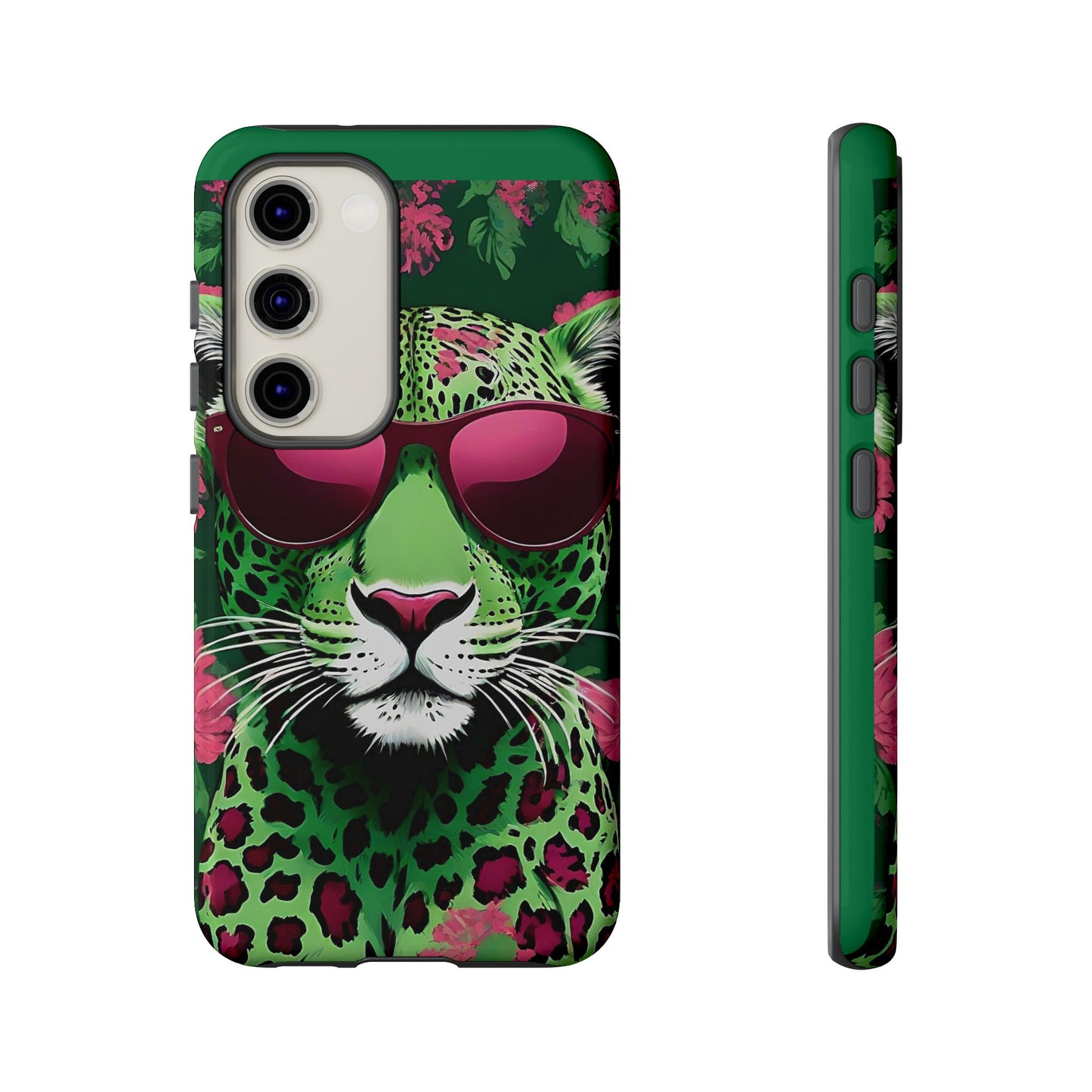 Phone Case - Lime Green & Burgundy Leopard In Sunglasses Design
