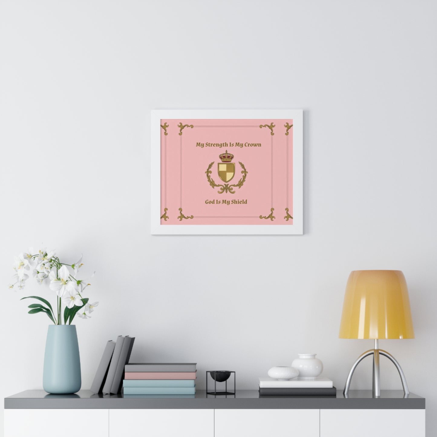 Crest & Crown Spiritual Quote Empowering Framed Poster, Inspirational Wall Art, Crown Design, Home Decor, Motivational Gift, Bible Verse Decoration