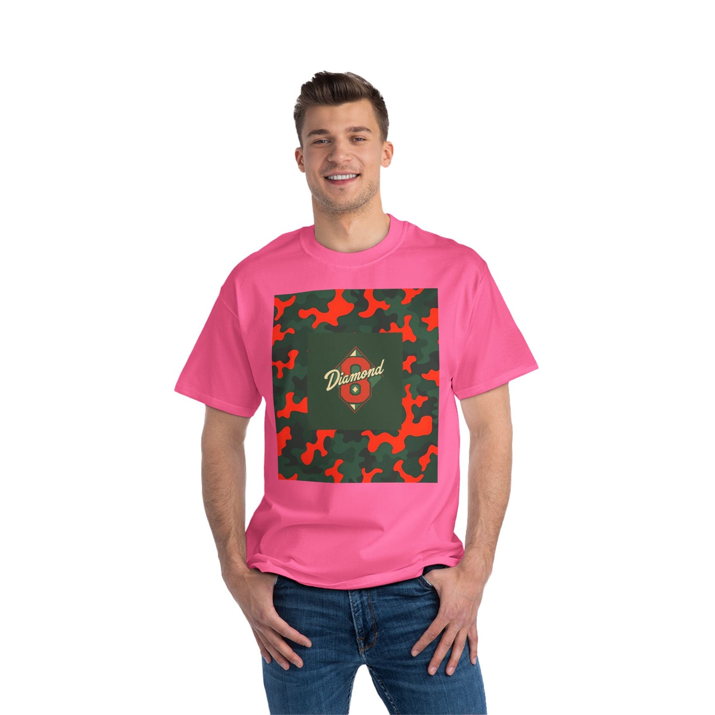 Camo Graphic Tee, Unisex, Trendy Streetwear, Stylish Summer Top, Perfect for Casual Outings - Green & Orange Camo Diamond 8