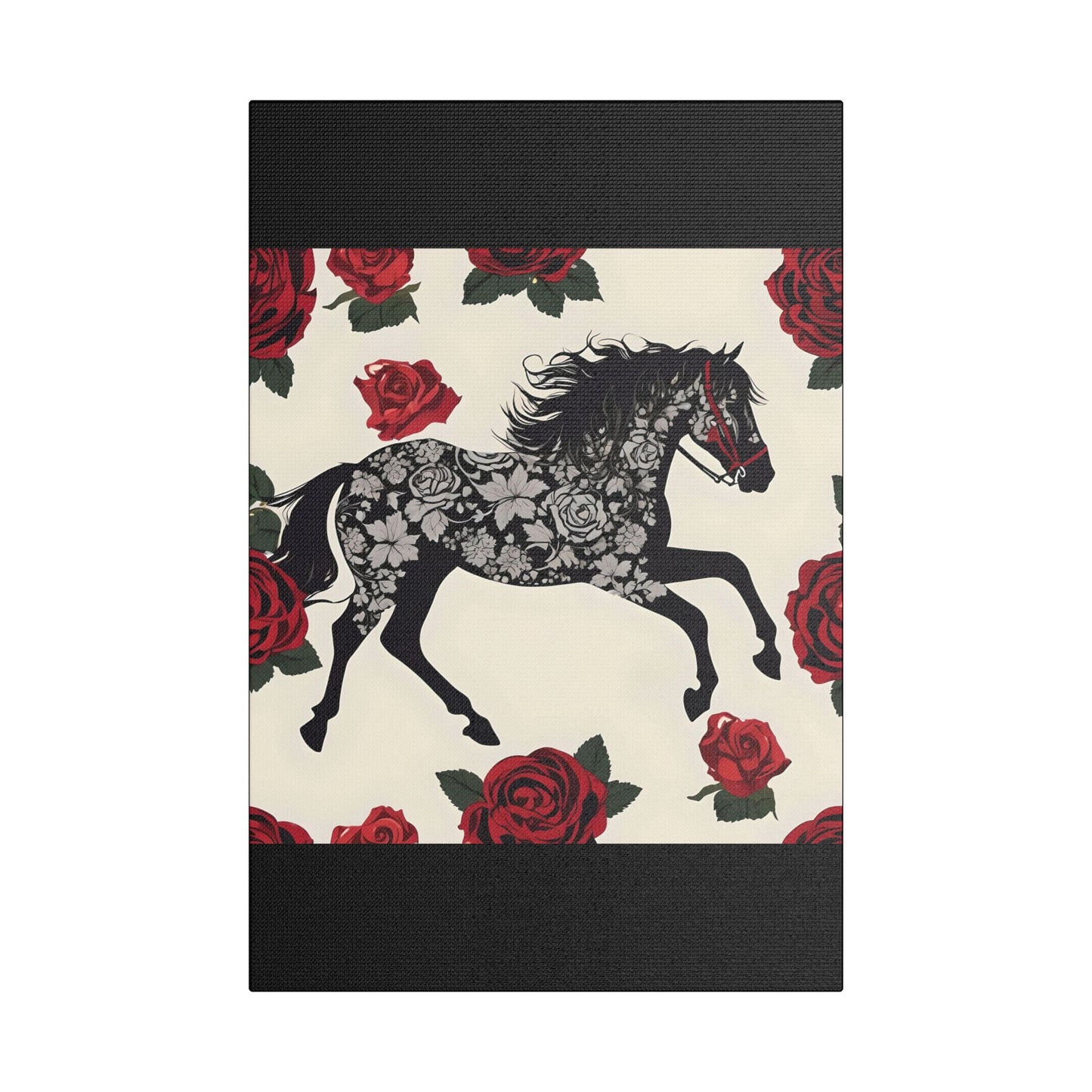 Art Print Canvas, Wall Decor, Satin Stretched Canvas, Equestrian Art, Office Decor, Home Decor - Horse & Roses