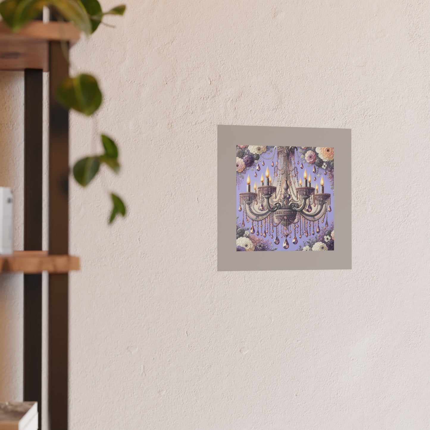 Elegant Floral Chandelier Poster, Art Print for Home Decor, Gift for Art Lovers, Wall Art for Living Room, Birthday Gift Idea - Lilac Jeweled Chandelier