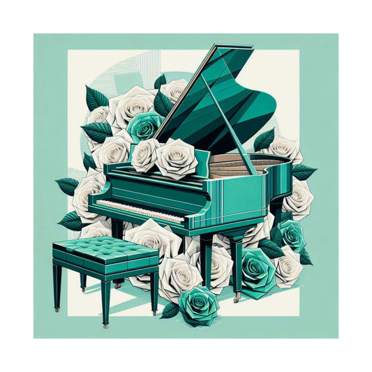 Vertical Poster - Aqua Grand Piano & Roses Design
