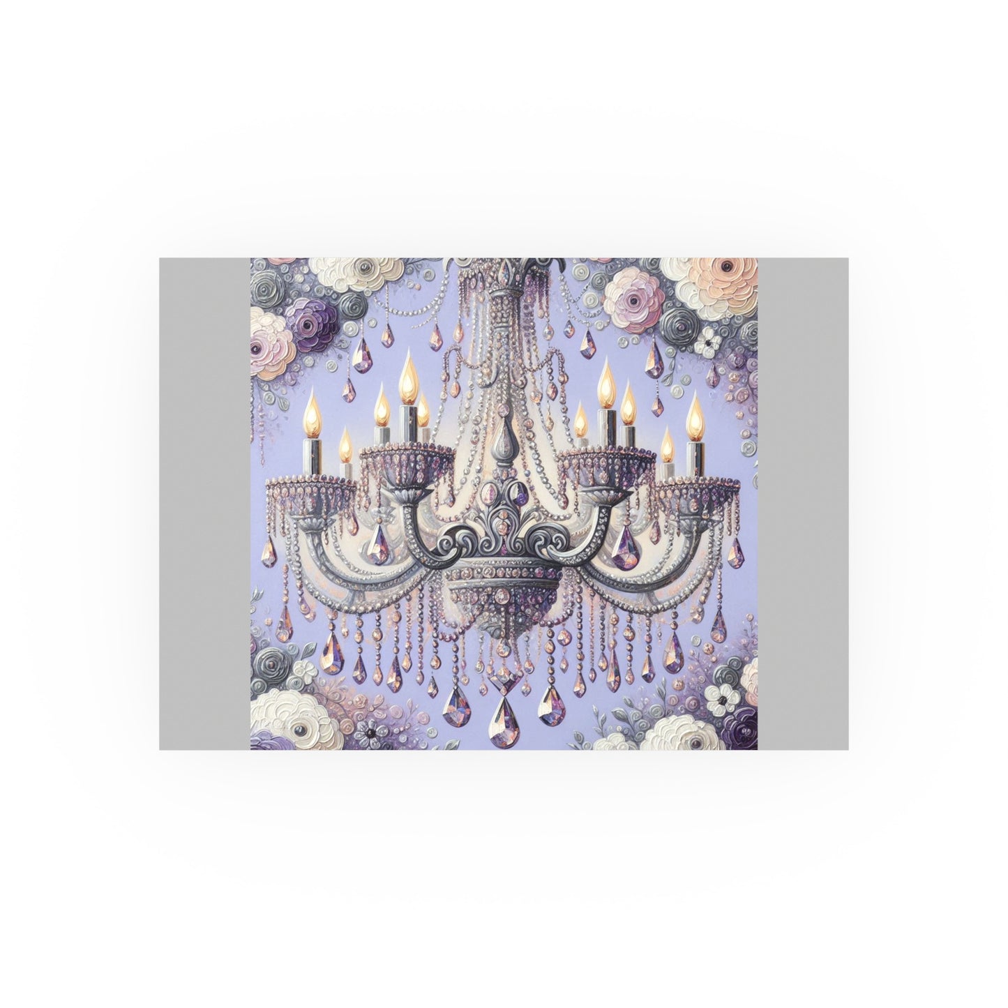Elegant Floral Chandelier Poster, Art Print for Home Decor, Gift for Art Lovers, Wall Art for Living Room, Birthday Gift Idea - Lilac Jeweled Chandelier