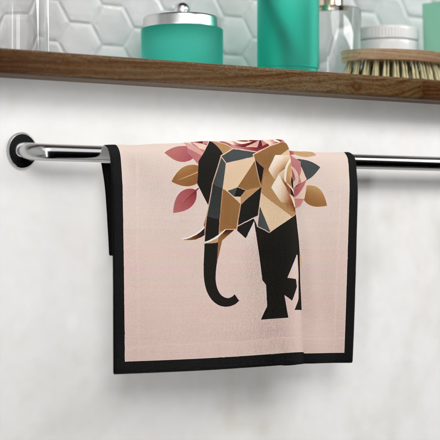 Face Towel - Floral Elephant-Inspired Softness -  Black & Gold Elephant & Roses Design