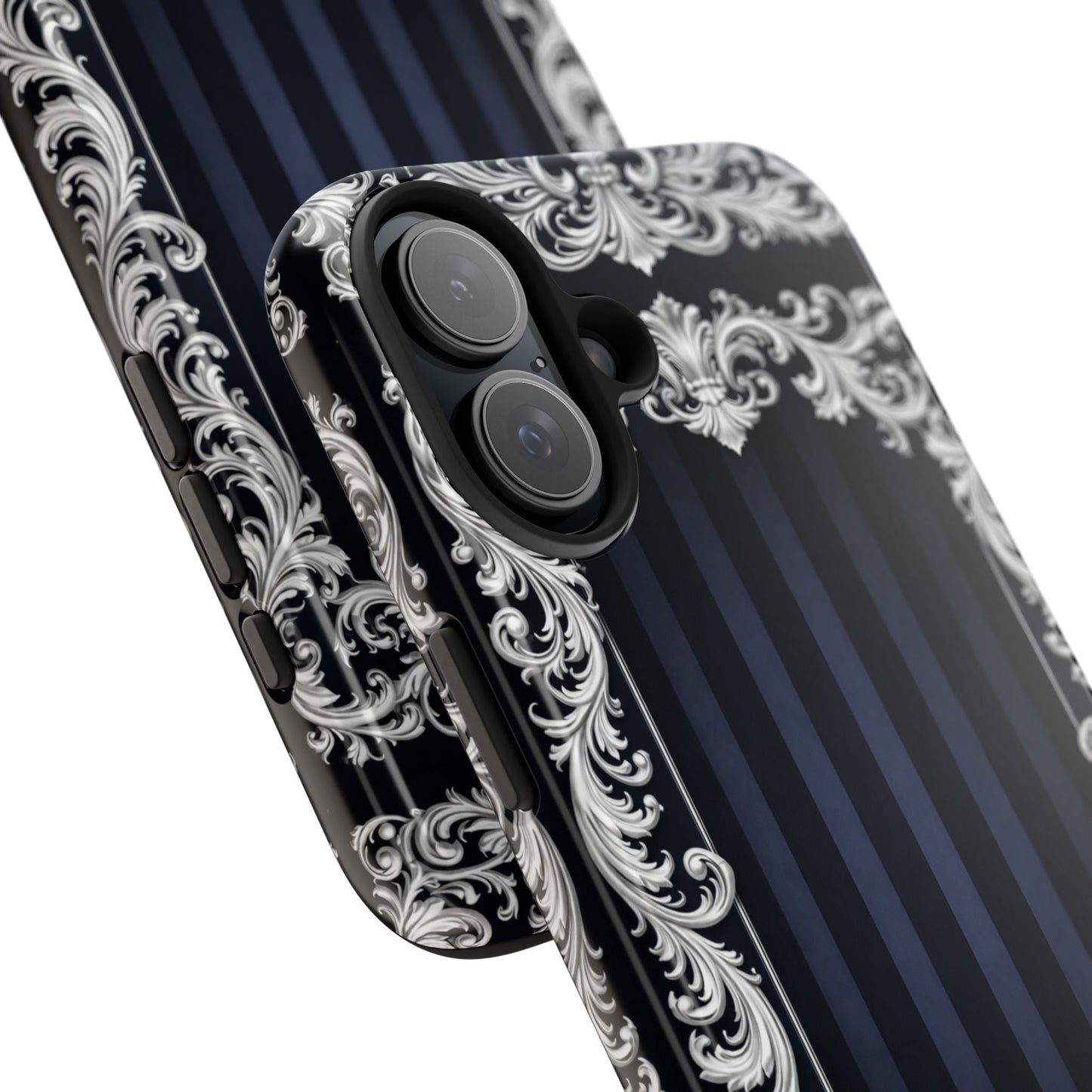 Navy Stripes & Baroque Tough Phone Case — Protective Decorative iPhone Case
