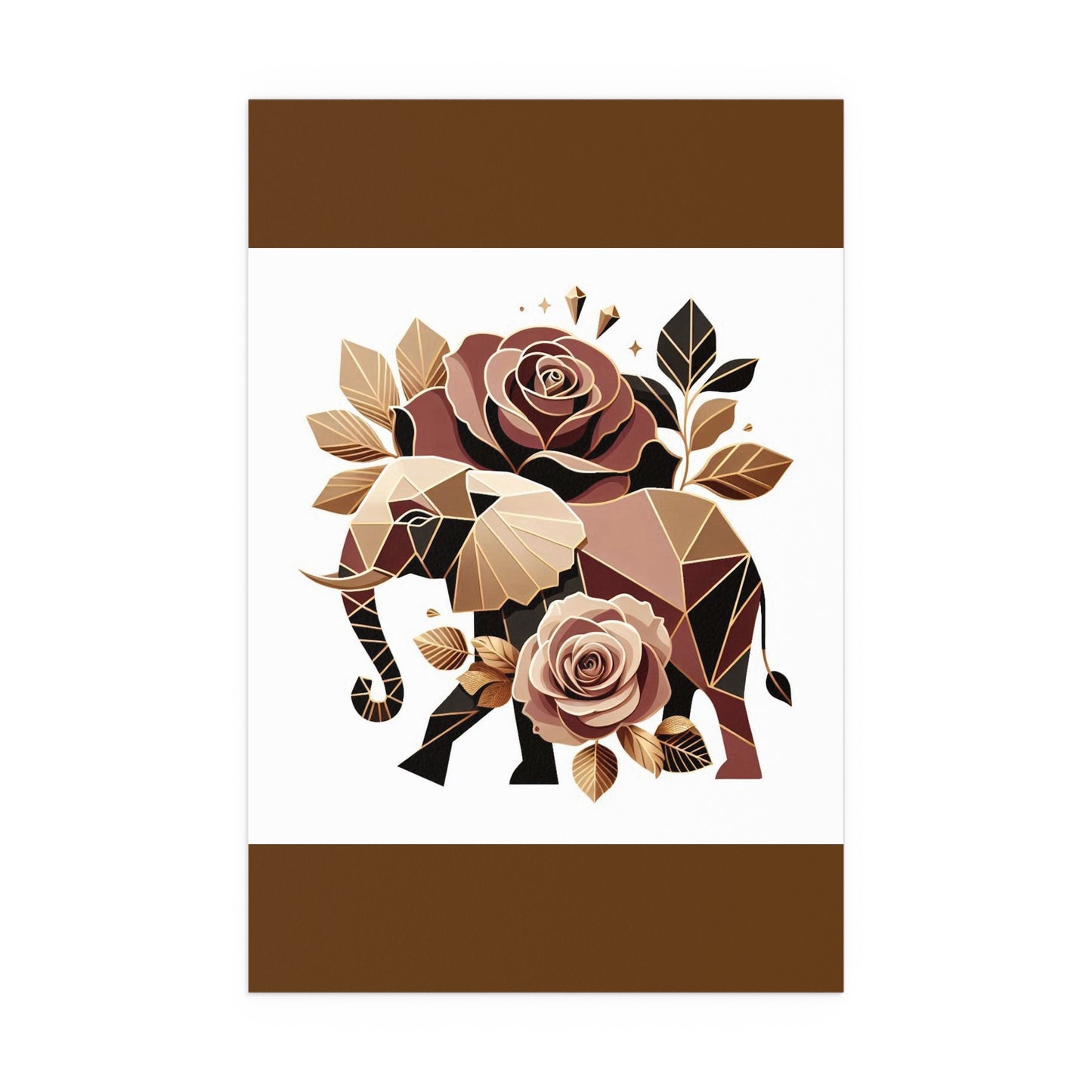 Elegant Floral Silk Poster - Indoor/Outdoor Wall Art for Home Decor - Brown & Gold Elephant & Roses