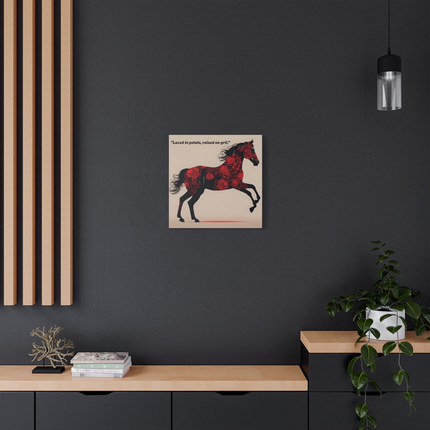 Art Print Canvas, Wall Decor, Satin Stretched Canvas, Equestrian Art, Office Decor, Home Decor - "Laced in petals"
