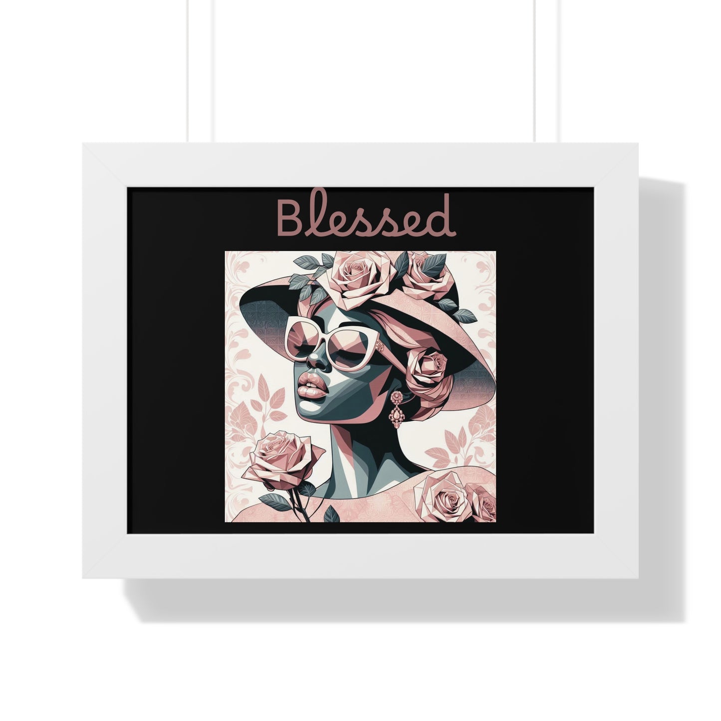 Framed Art Print: Blessed Floral Wall Decor, Inspirational Home Gift, Boho Art for Living Room, Stylish Gift for Friends, Modern Wall Art