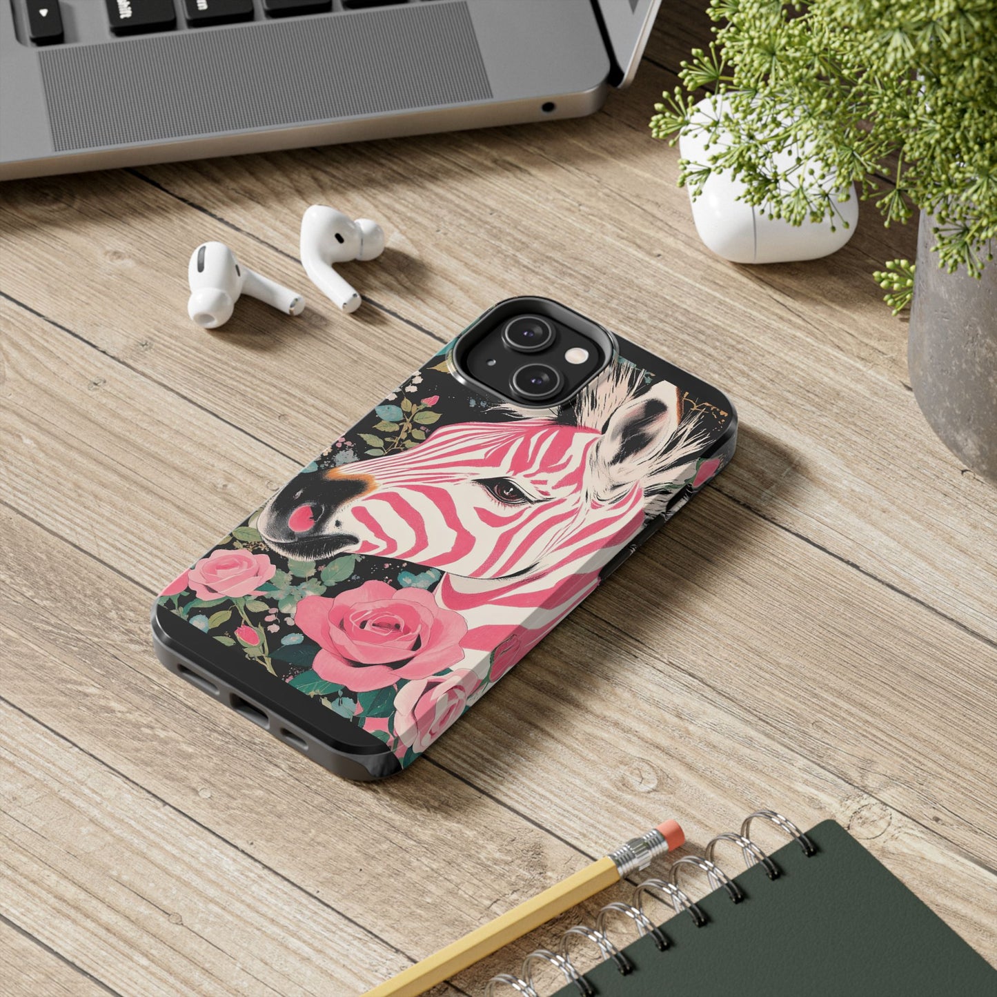 Pink Zebra Tough Phone Case - Trendy Floral Design for Animal Lovers