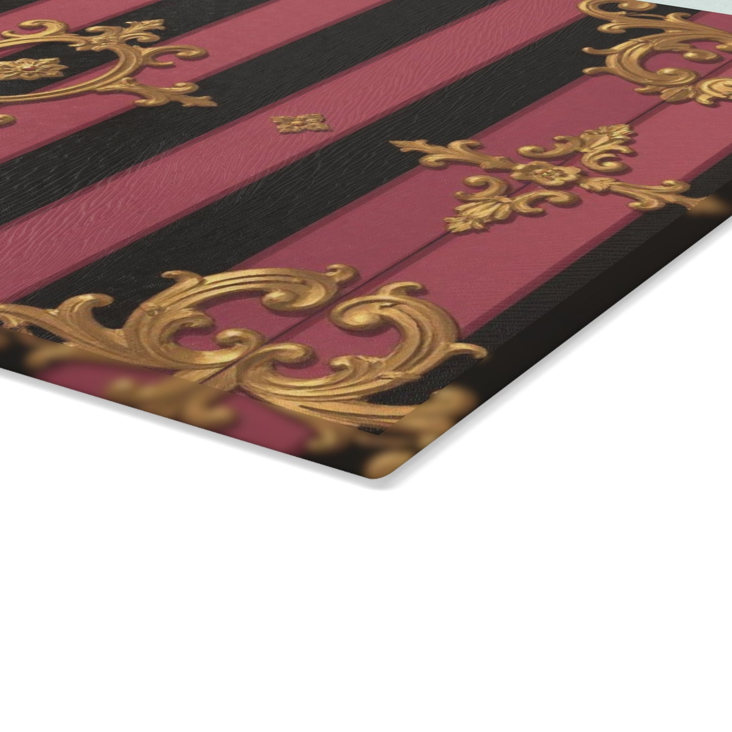 Elegant Black & Mauve Striped Gold Baroque Glass Cutting Board, Gift for Home Cooks, Unique Wedding Present, Stylish Food Prep Surface