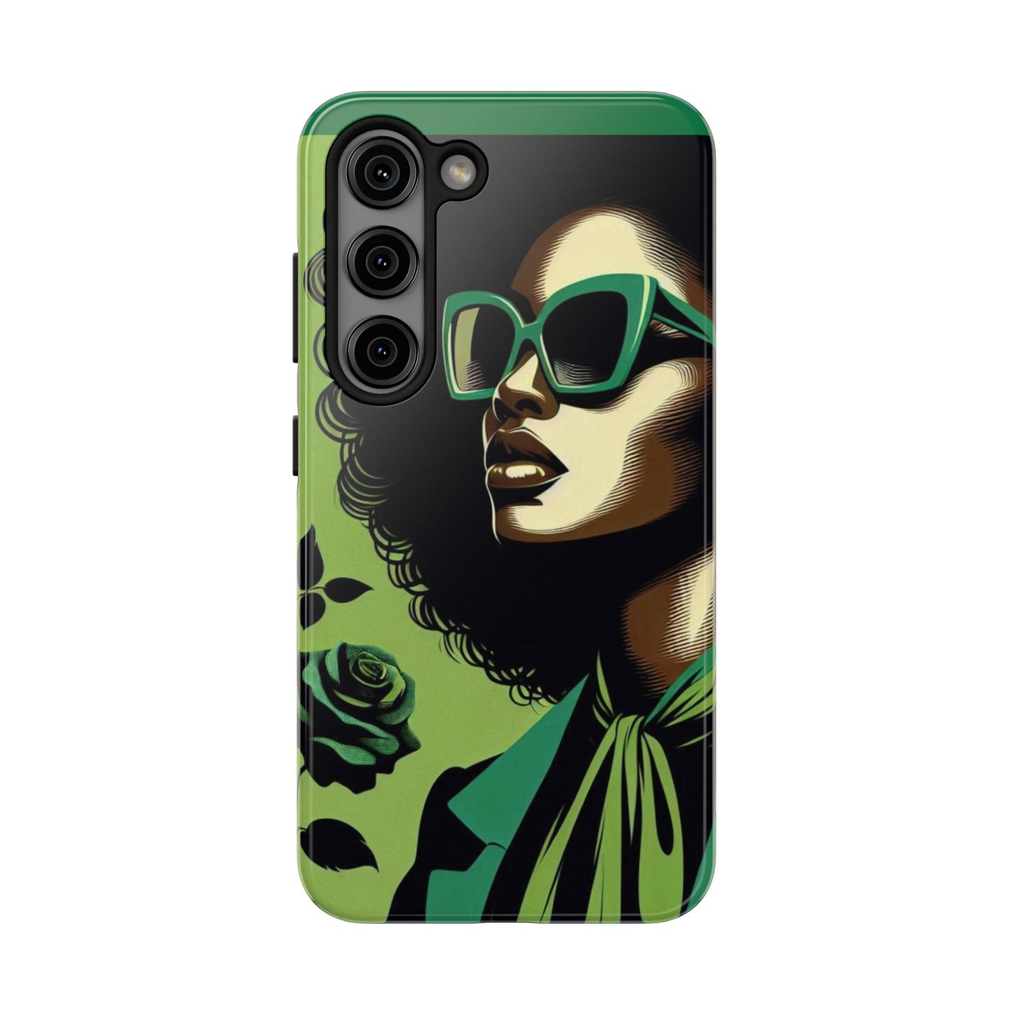 Chic Tough Phone Case | Artistic Green & Black Design | Phone Protection, Gift for Her, Stylish Accessory, Trendy Tech - Lady in Green