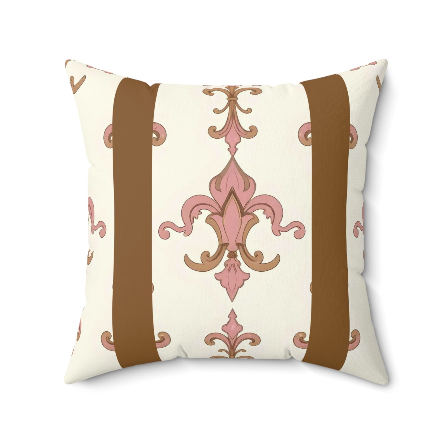 Elegant Faux Suede Square Pillow, Home Decor, Throw Pillow, Accent Pillow for Living Room, Bedroom - Brown Striped Pink Arabesque