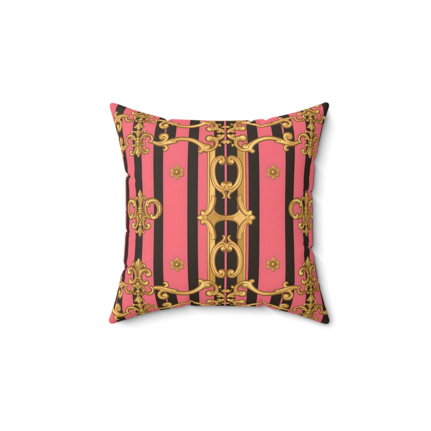 Luxurious Decorative Throw Pillow, Elegant Home Decor, Baroque Accent Cushion - Pink & Black Striped Gold Baroque