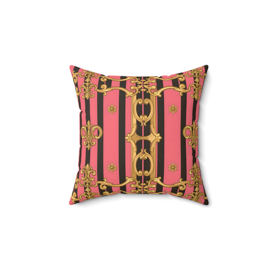 Luxurious Decorative Throw Pillow, Elegant Home Decor, Baroque Accent Cushion - Pink & Black Striped Gold Baroque