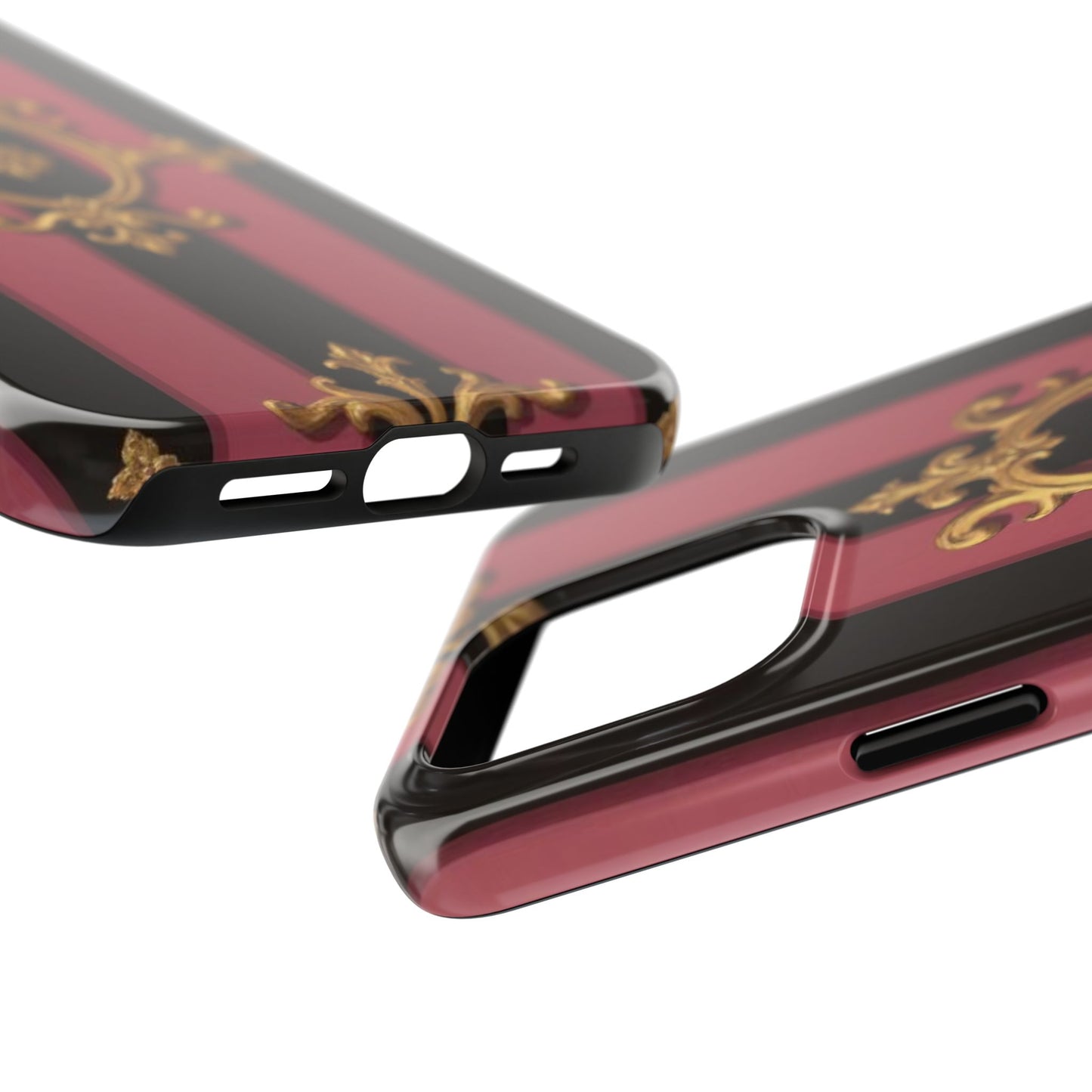 Elegant Black & Mauve Striped Gold Baroque Tough Phone Cases, Luxe Phone Covers, Fashionable Mobile Cases, Gift for Her, Holiday Phone Accessories