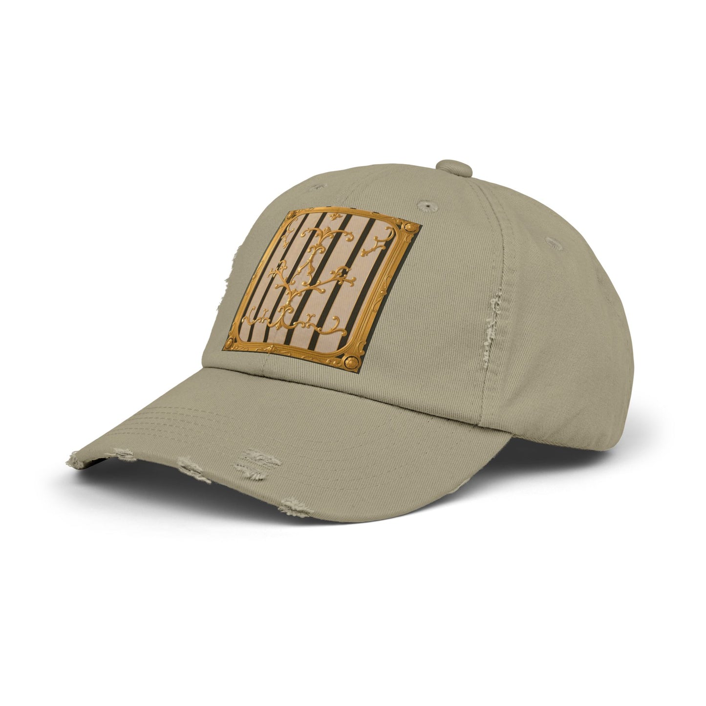 Unisex Distressed Cap - Beige Striped Gold Rococo