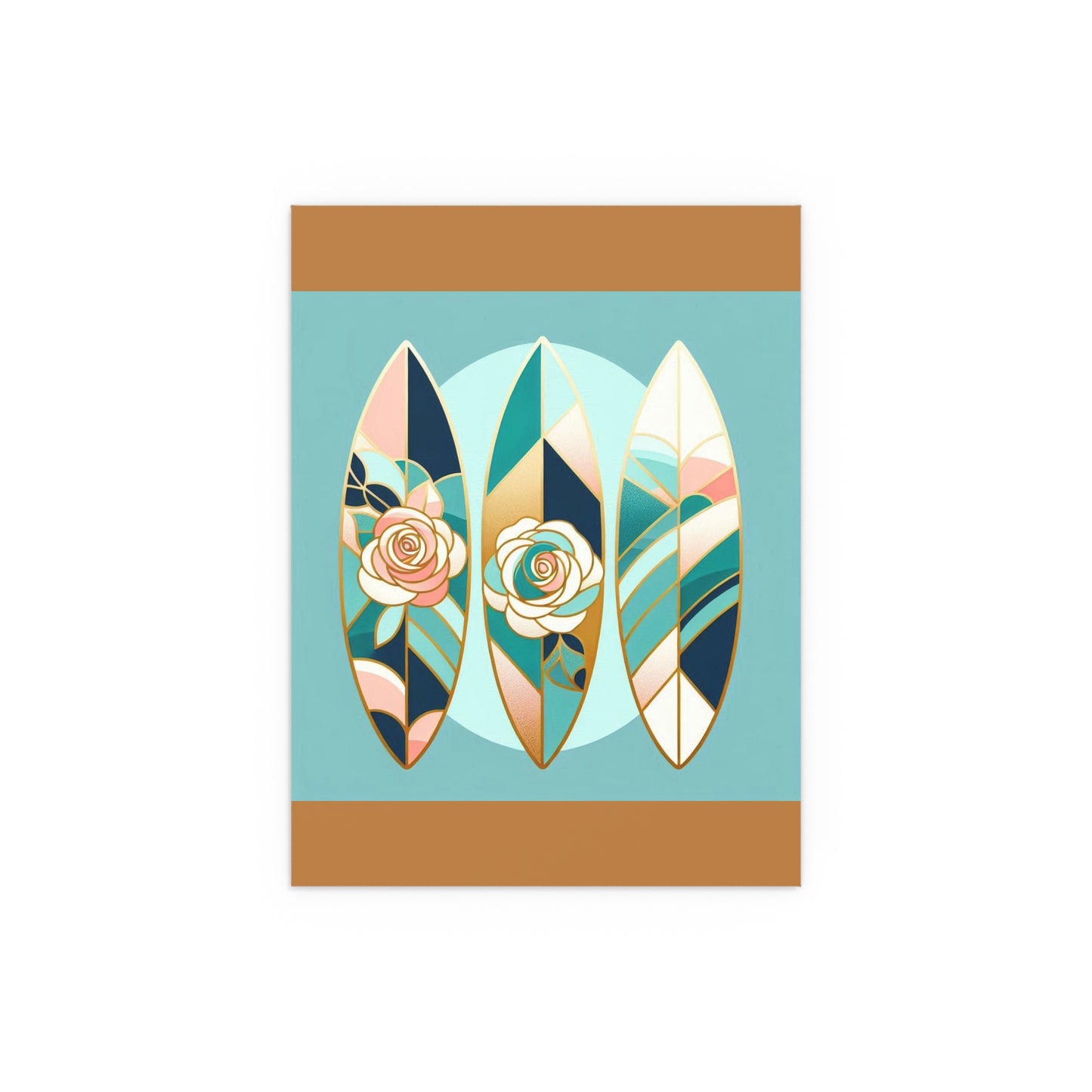 Elegant Floral Silk Poster - Indoor/Outdoor Wall Art for Home Decor - Blue, Pink & Aqua Surfboard & Roses
