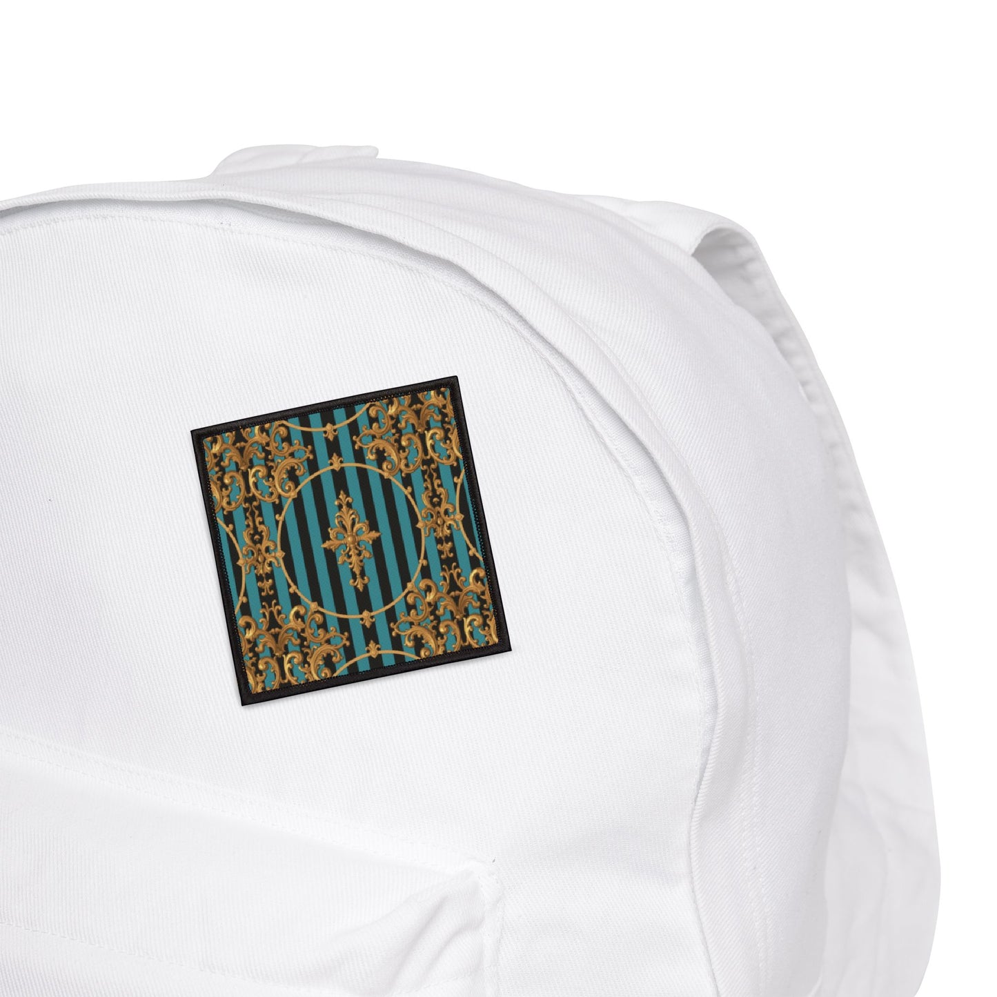 Turquoise & Black Striped Gold Baroque Iron-On Patches for Jackets, Bags, and DIY Projects | Retro Fashion, Unique Gifts