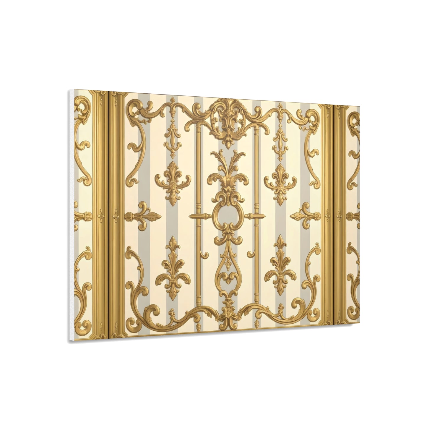Elegant Ornate Foam Board Art - Luxury Wall Décor, Home Decoration, Versatile Display Board - Matte Gray & Cream Striped Gold Baroque