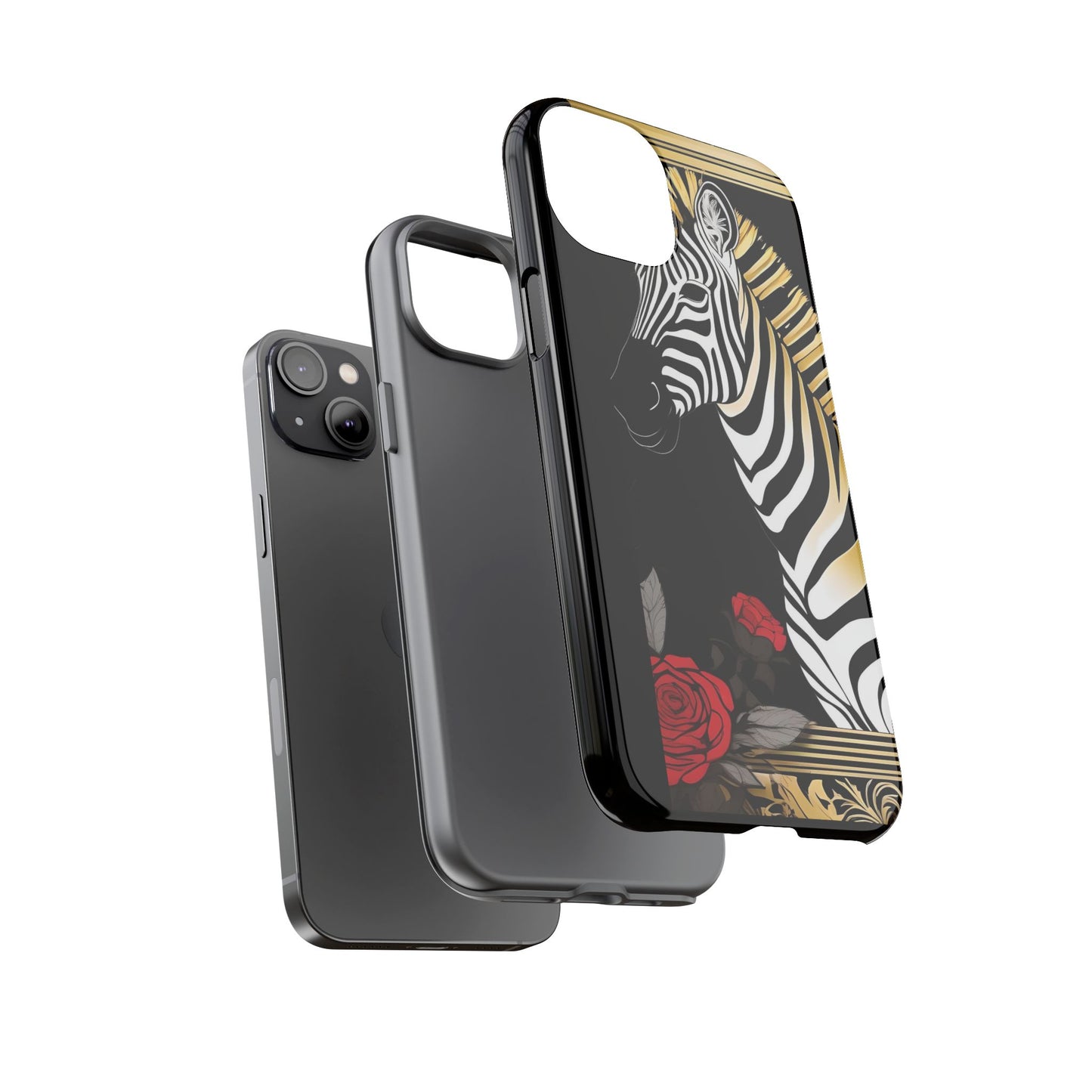Phone Case - Elegant Zebra & Roses Design