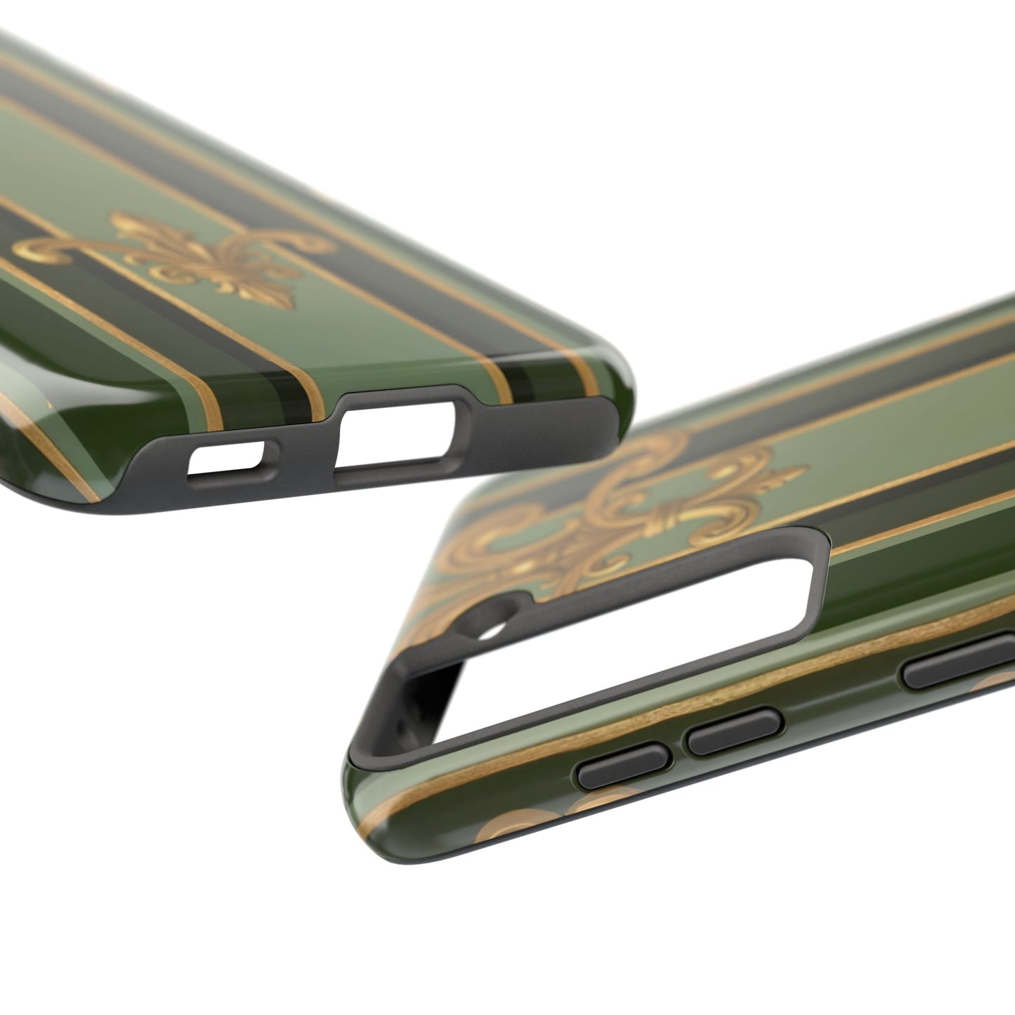 Elegant Tough Phone Cases - Baroque Design, Durable Cell Phone Covers, Unique Gifts for Her, Holiday Gifts - Green Striped Gold Baroque