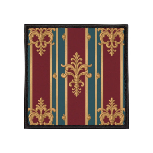 Vintage Decorative Iron-On Patches, Upcycled Fashion, DIY Customization, Perfect for Jackets, Bags - Burgundy Striped Gold Baroque