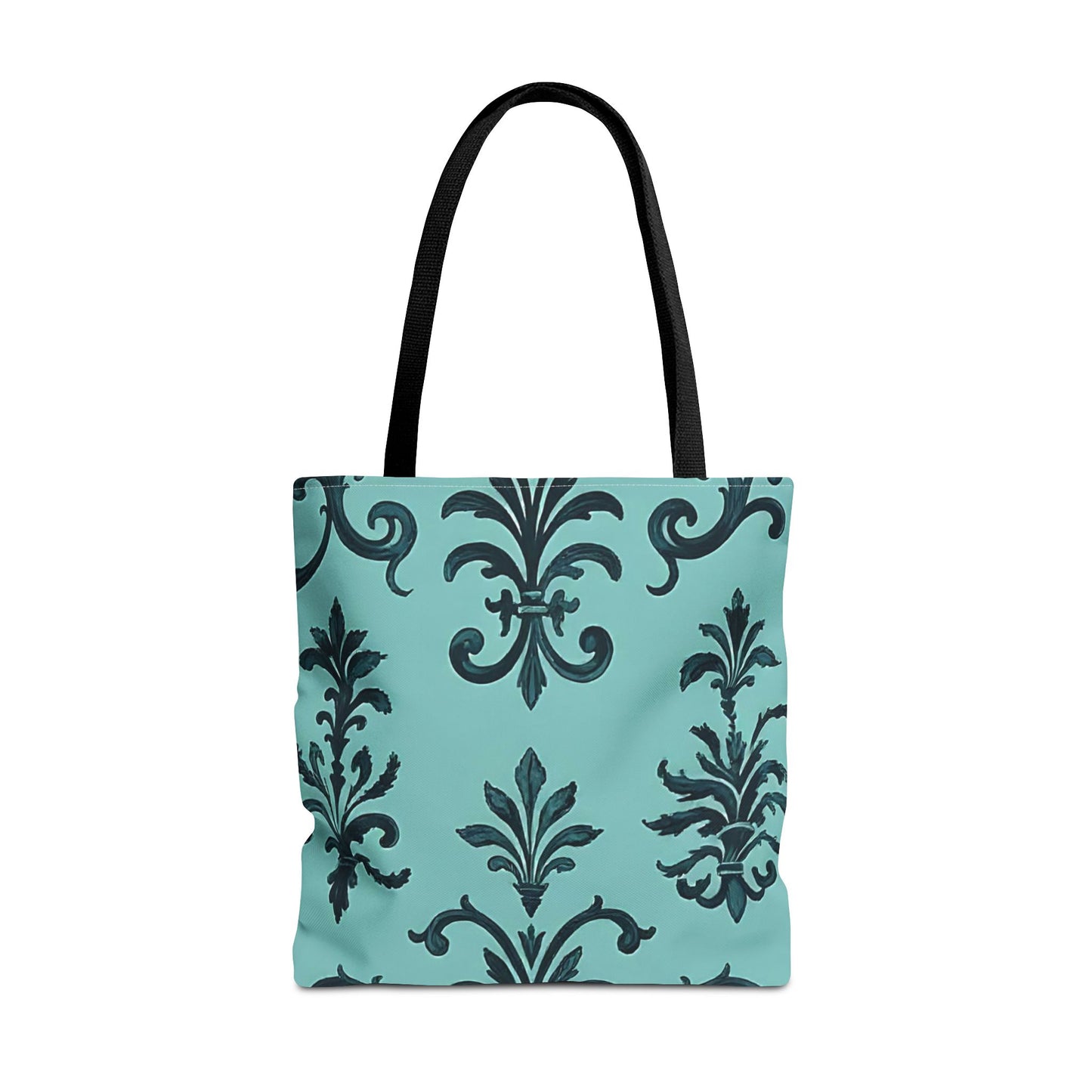 Chic Floral Tote Bag – Stylish Canvas Shopper, Gift for Her, Birthday Present, Everyday Use, Eco-Friendly, Floral Print - Teal Striped Rococo