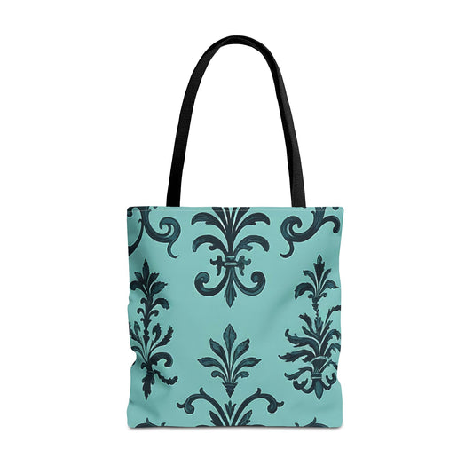 Chic Floral Tote Bag – Stylish Canvas Shopper, Gift for Her, Birthday Present, Everyday Use, Eco-Friendly, Floral Print - Teal Striped Rococo