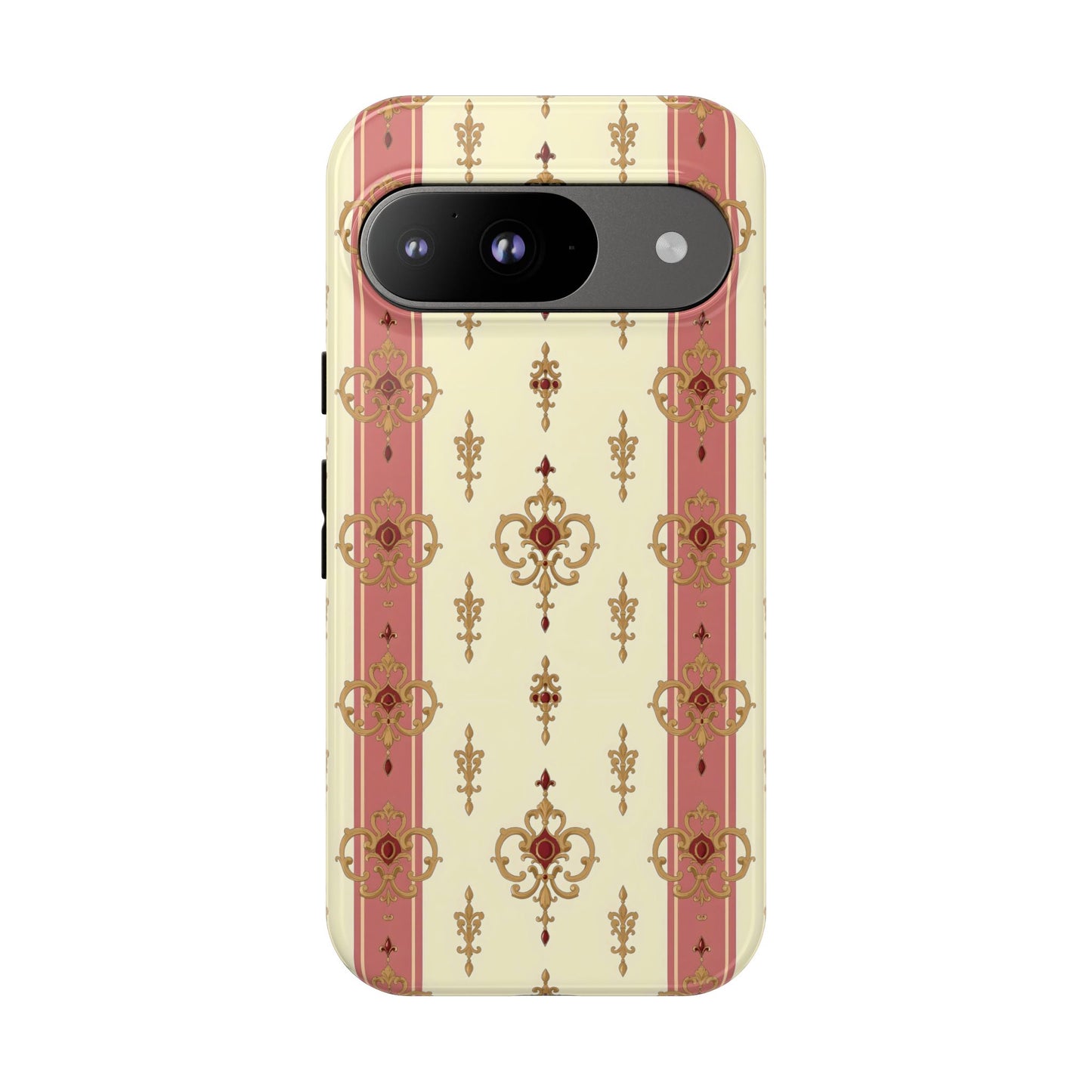 Elegant Floral Motif Phone Case - Tough Cases with Vintage Design - Mauve Striped Gold Damask