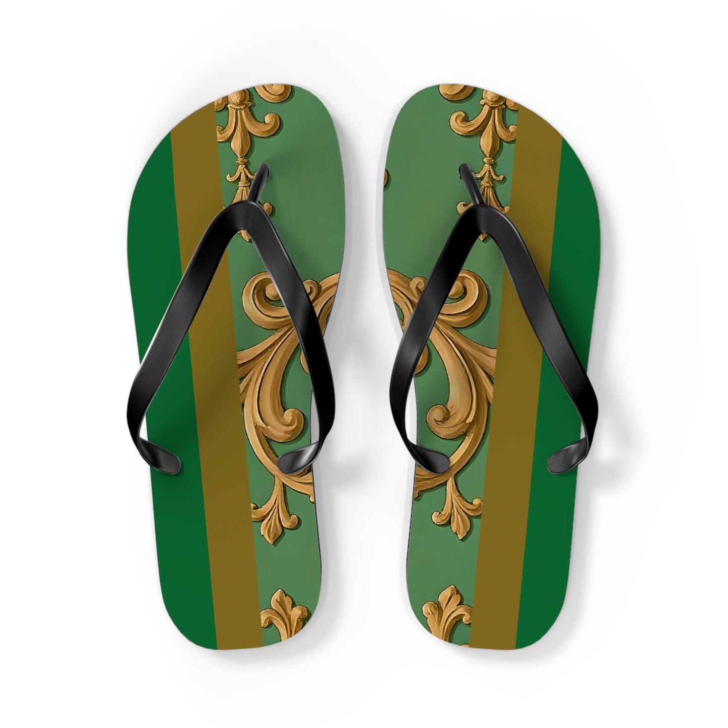 Stylish Summer Flip Flops | Elegant Beach Sandals | Trendy Footwear for Vacation | Perfect Gift for Hot Days - Olive Green Striped Rococo