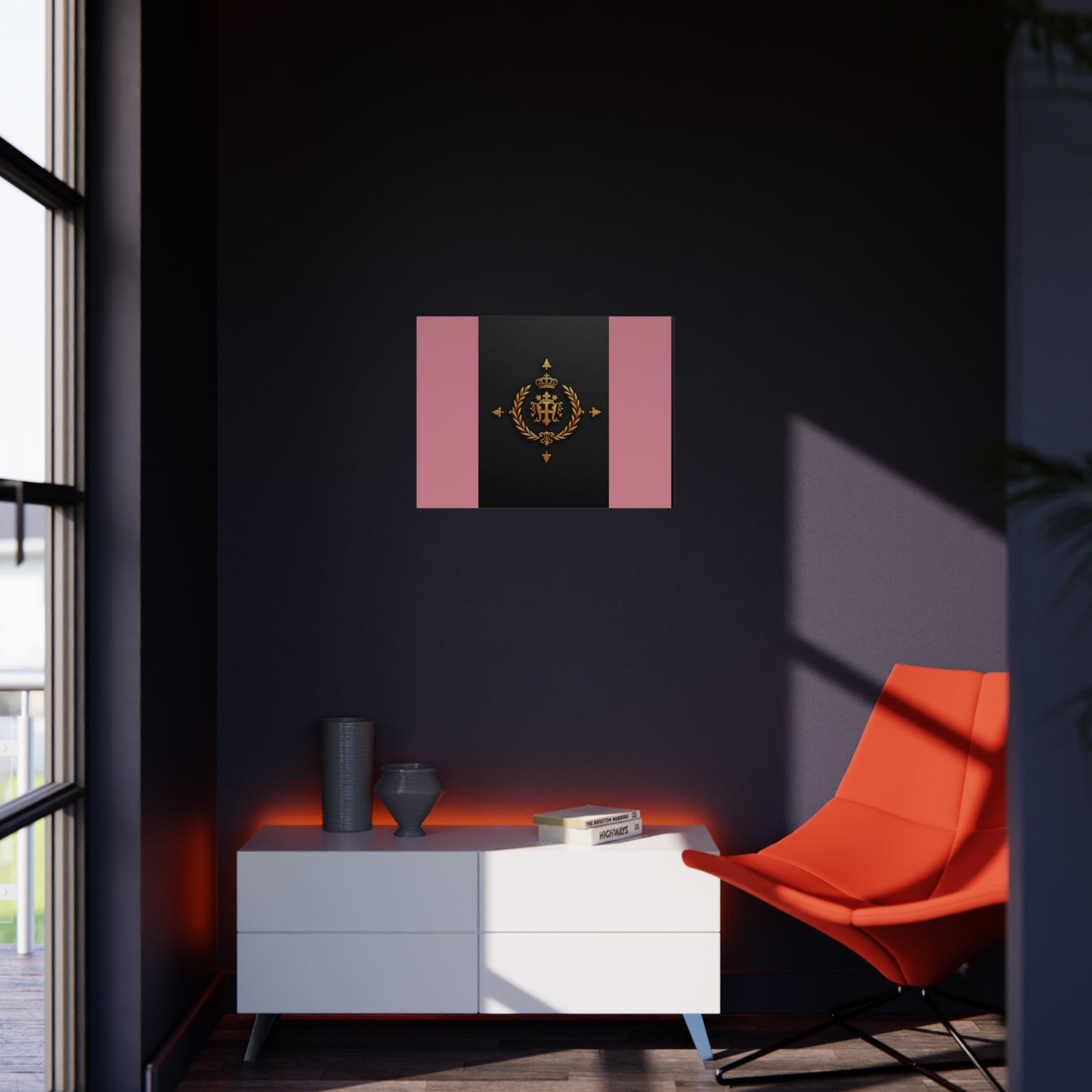Elegant Wall Art Foam Board, Luxurious Home Decor, Modern Design Display, Stylish Room Accent, Office Decor, Unique Gift - Pink Striped Gold Crest