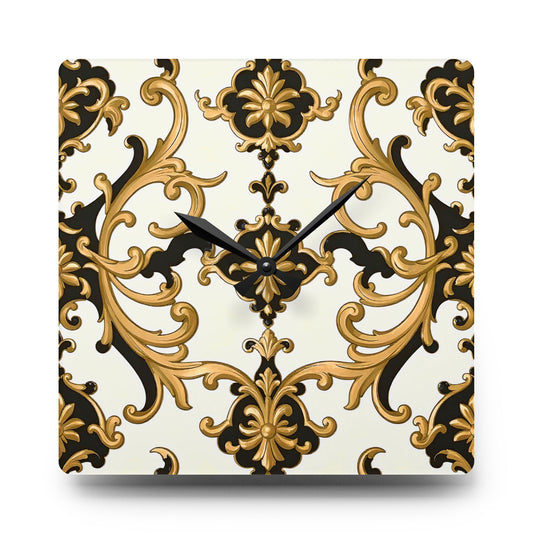 Elegant Vintage-Style Acrylic Wall Clock, Timeless Home Décor, Chic Gift for Housewarming, Wedding, or Holiday - Black & Gold Rococo